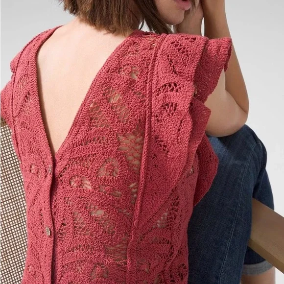 WHITE HOUSE BLACK MARKET Women’s Crochet Ruffle Sleeve Sweater XS - Picture 3 of 13